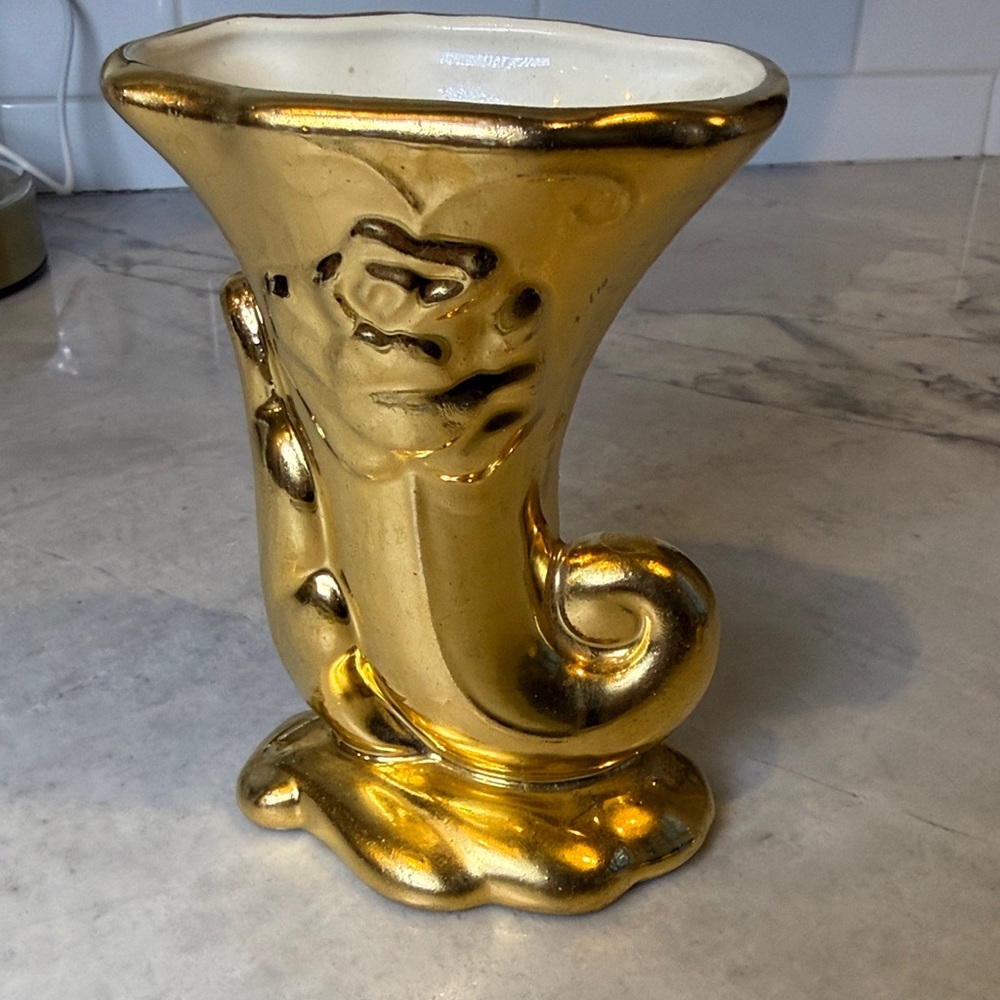 Gold Cornucopia Bud Vase